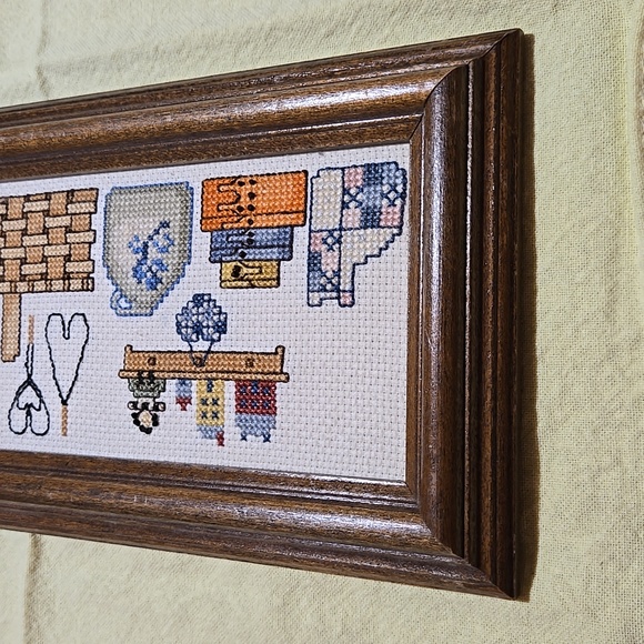 Cross-stitch Country Theme Picture Wall Hanging Cat Primitive Folk Art Rustic - Picture 14 of 17